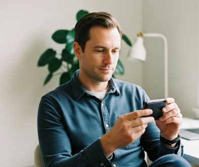 Ein Mann prüft konzentriert seine Wallet-Sicherheit mit einem Hardware Wallet.
