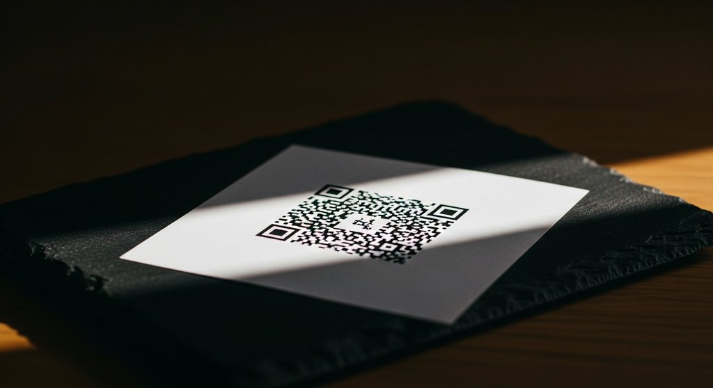 Ein Paper Wallet mit QR-Code liegt beleuchtet auf einer dunklen Oberfläche und symbolisiert die Sicherheit von Kryptowährungen.