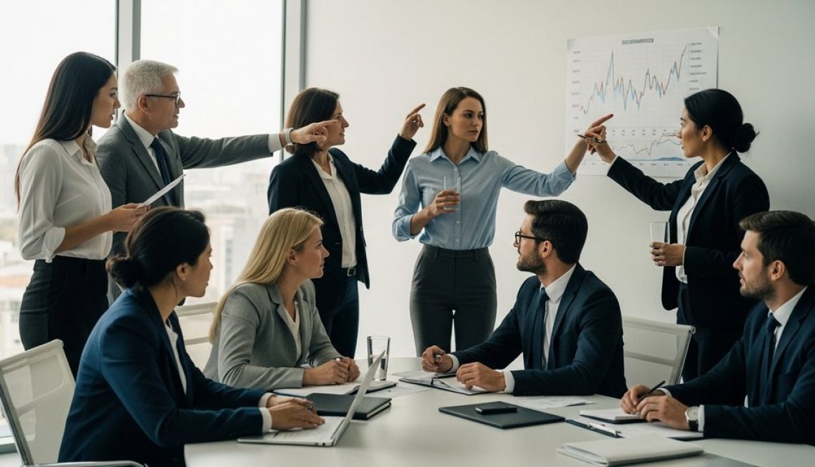 Eine Gruppe von Wirtschaftsexperten diskutiert in einem Konferenzraum die Geldpolitik der Federal Reserve.