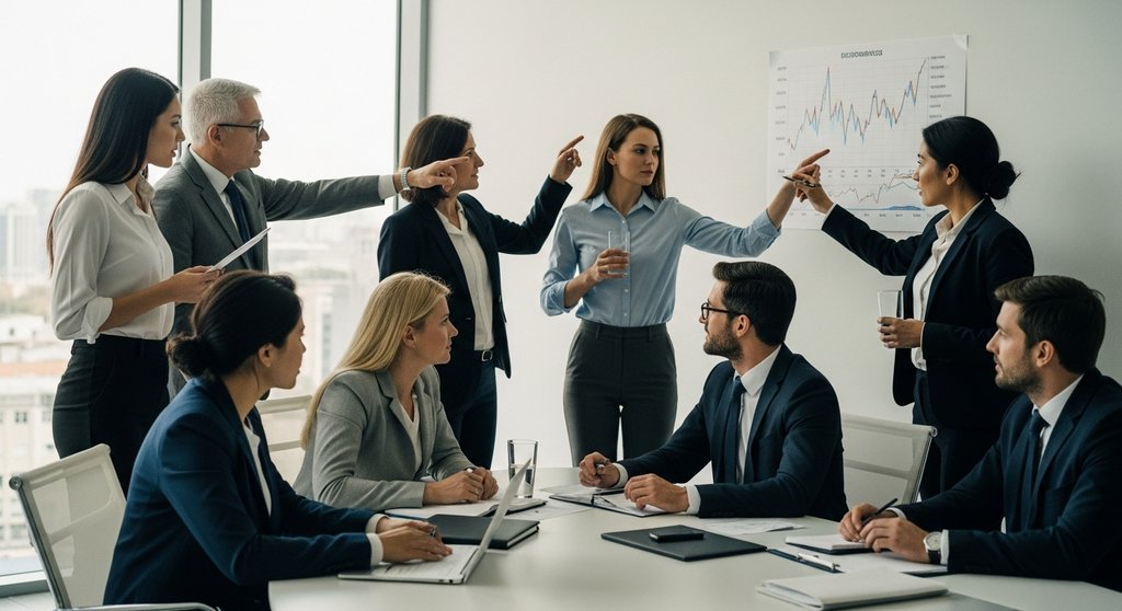 Eine Gruppe von Wirtschaftsexperten diskutiert in einem Konferenzraum die Geldpolitik der Federal Reserve.