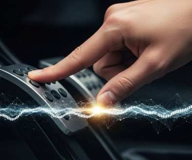 Eine Hand betätigt eine Bremse in einem digitalen Netzwerk, als Metapher für restriktive Geldpolitik zur Kontrolle der Wirtschaft.