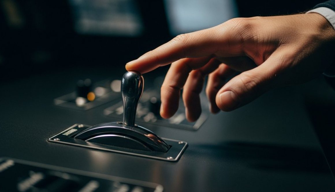Eine Hand, die einen Hebel bedienen will, als Symbol für die Steuerung durch den EZB-Leitzins.