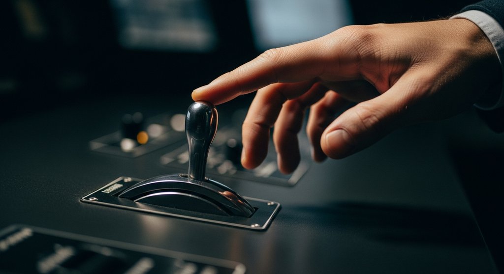 Eine Hand, die einen Hebel bedienen will, als Symbol für die Steuerung durch den EZB-Leitzins.