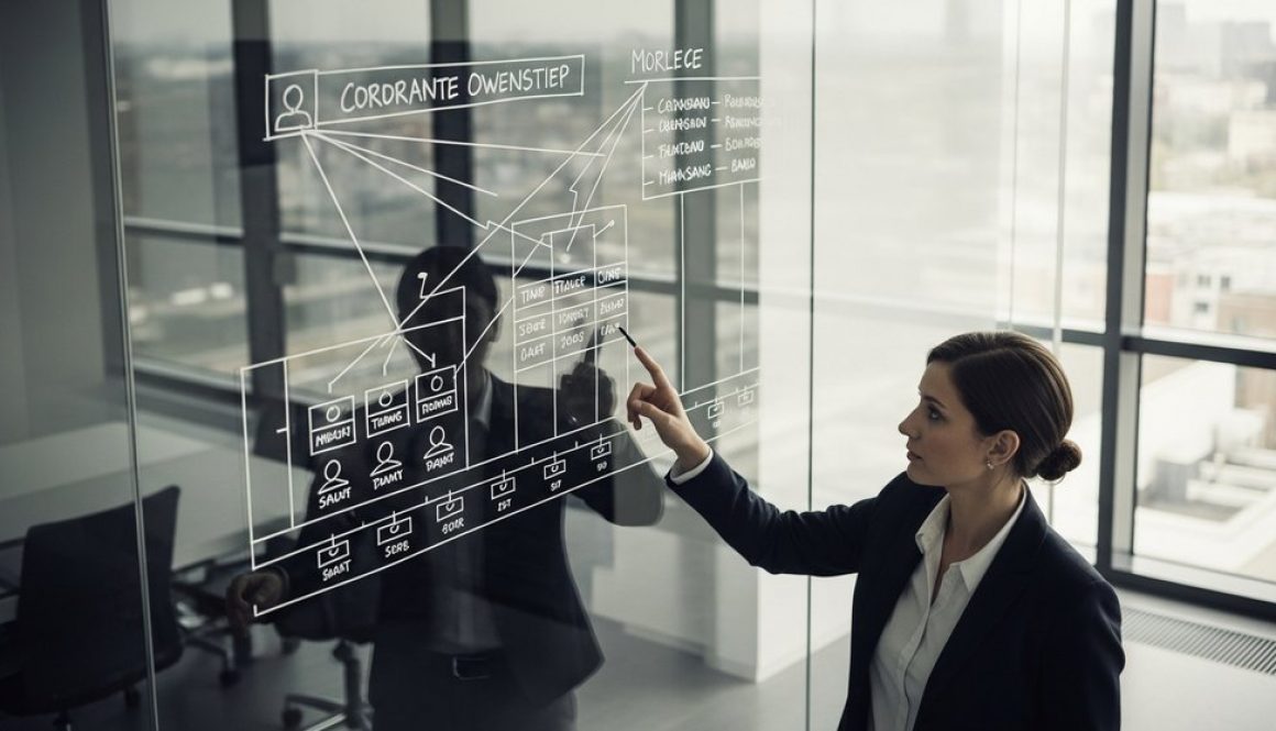 Eine Person analysiert die komplexe Struktur eines Unternehmens, um den wirtschaftlich Berechtigten zu ermitteln.