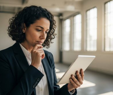 Eine Person prüft Pläne in einer leeren Gewerbeimmobilie als Symbol für den Kauf und die Investition.