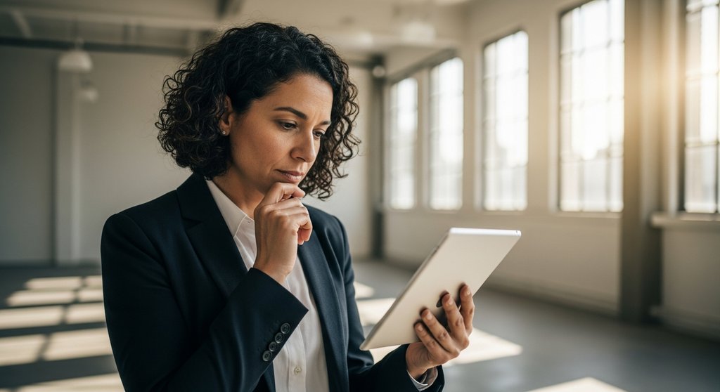 Eine Person prüft Pläne in einer leeren Gewerbeimmobilie als Symbol für den Kauf und die Investition.