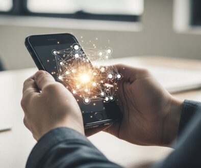 Eine Person verbindet ihr Smartphone-Wallet sicher mit einem dezentralen Netzwerk von dApps.