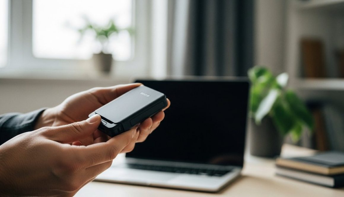 Hände halten ein Hardware Wallet, das Symbol für die sichere Verwahrung von Kryptowährungen.