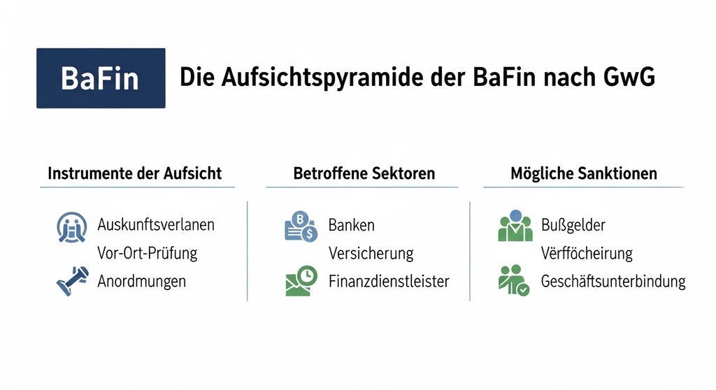 Infografik zu den Instrumenten, Sektoren und Sanktionen der BaFin-Aufsicht nach GwG.