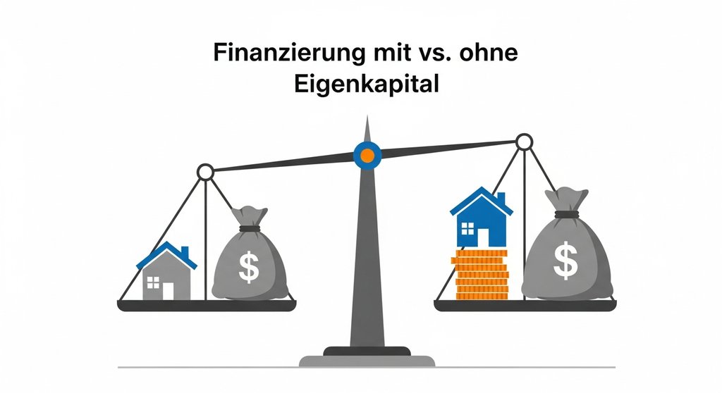 Infografik zum Vergleich des Risikos einer Baufinanzierung mit und ohne Eigenkapital.