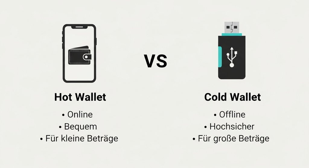 Infografik zum Vergleich von Hot Wallets und Cold Wallets.