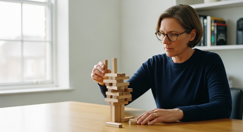 Investor baut sorgfältig ein Portfolio aus Anleihen und Aktien als Symbol für Stabilität.