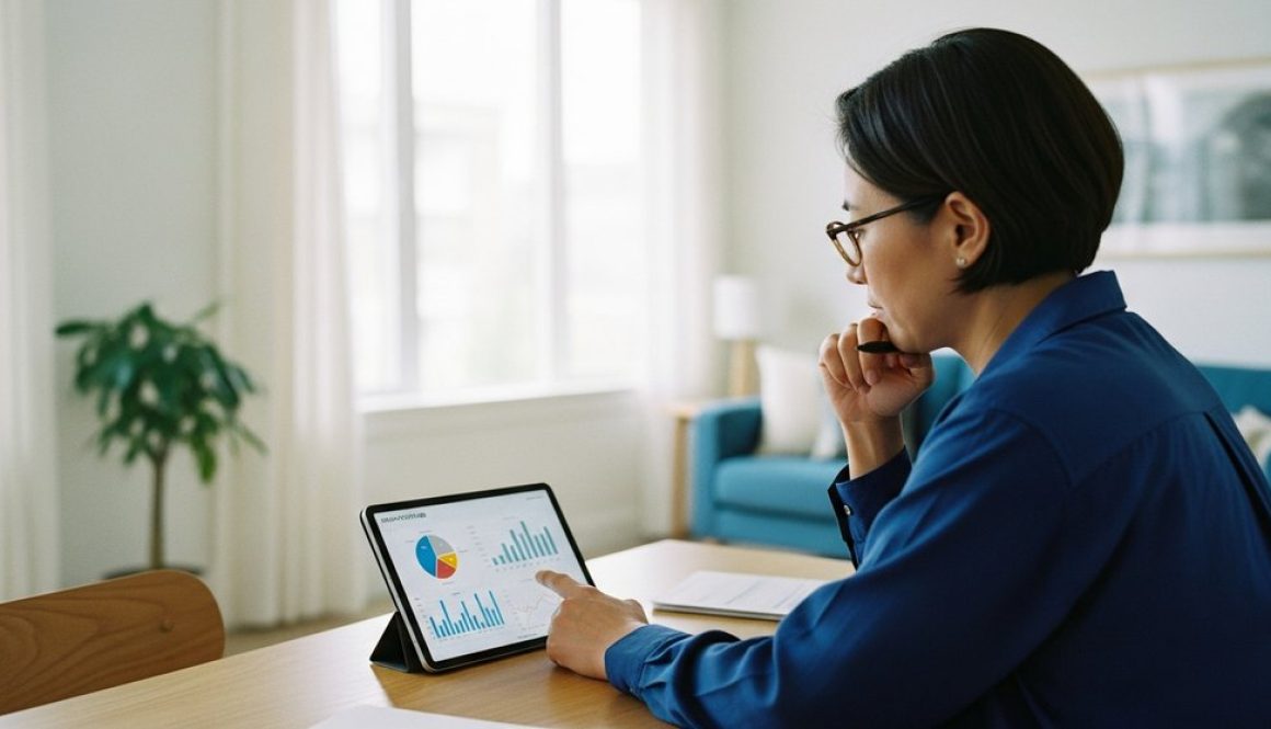Nachdenklicher Anleger analysiert die besten Anleihen-ETFs auf einem Tablet.