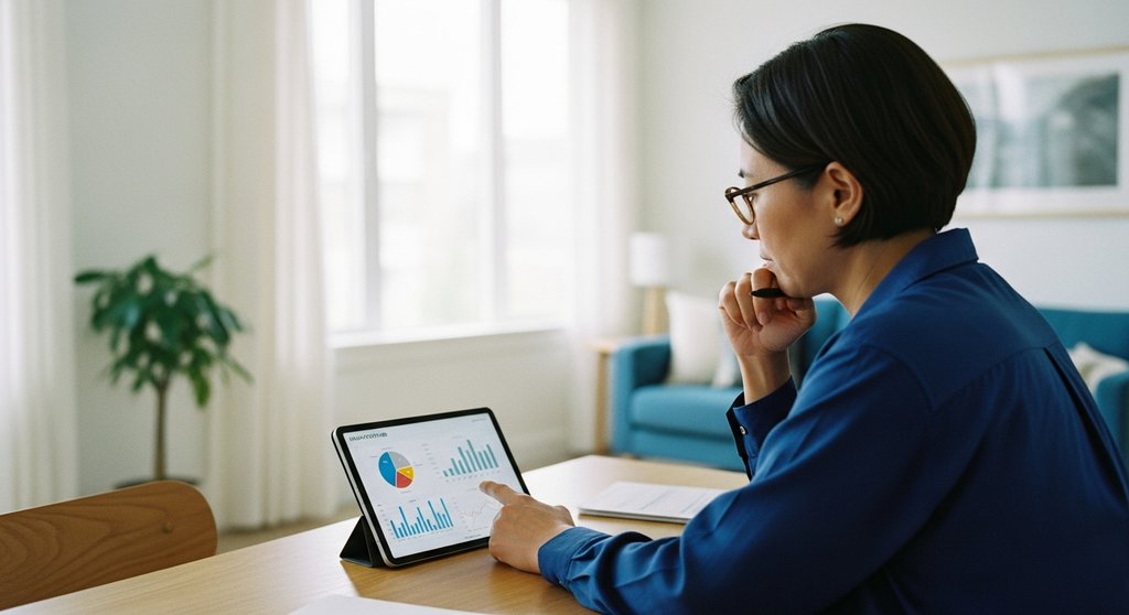 Nachdenklicher Anleger analysiert die besten Anleihen-ETFs auf einem Tablet.
