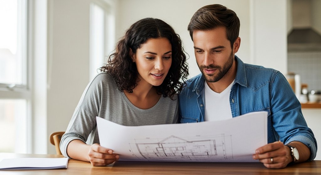 Paar plant den Hauskauf mit einem Immobilienkredit ohne Eigenkapital.