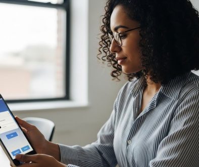 Unternehmer führt einen sicheren KYC-Prozess auf einem Tablet durch.