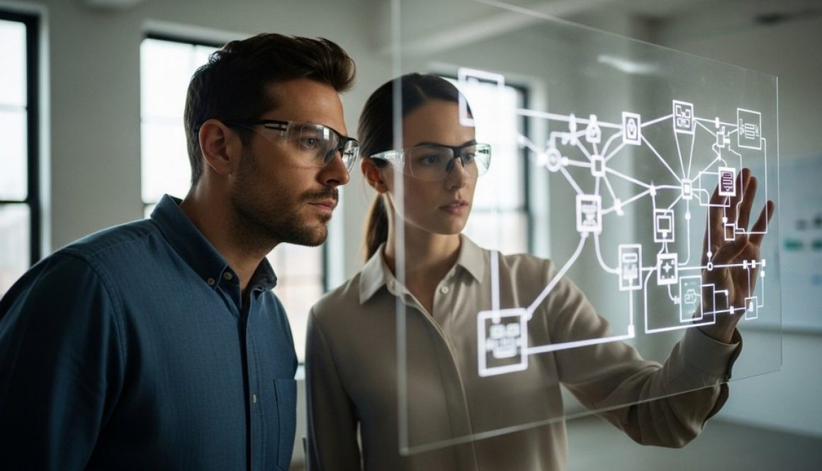Zwei Experten analysieren komplexe Datenstrukturen im Rahmen der Geldwäscheprävention.