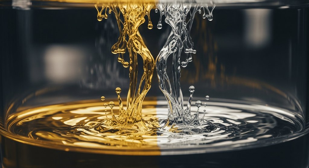 Zwei flüssige Ströme, die sich vermischen, als Metapher für einen Liquiditätspool bei PancakeSwap.