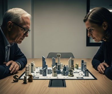 Zwei Personen spielen ein Strategiespiel, das den Unterschied zwischen Geldpolitik und Fiskalpolitik symbolisiert.